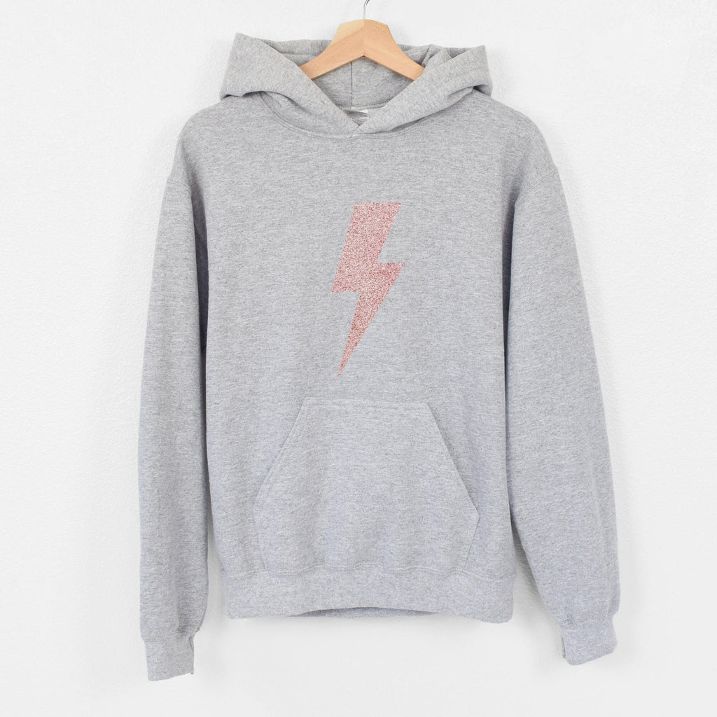 Lightning Bolt Grey Hoodie with Rose Gold Glitter