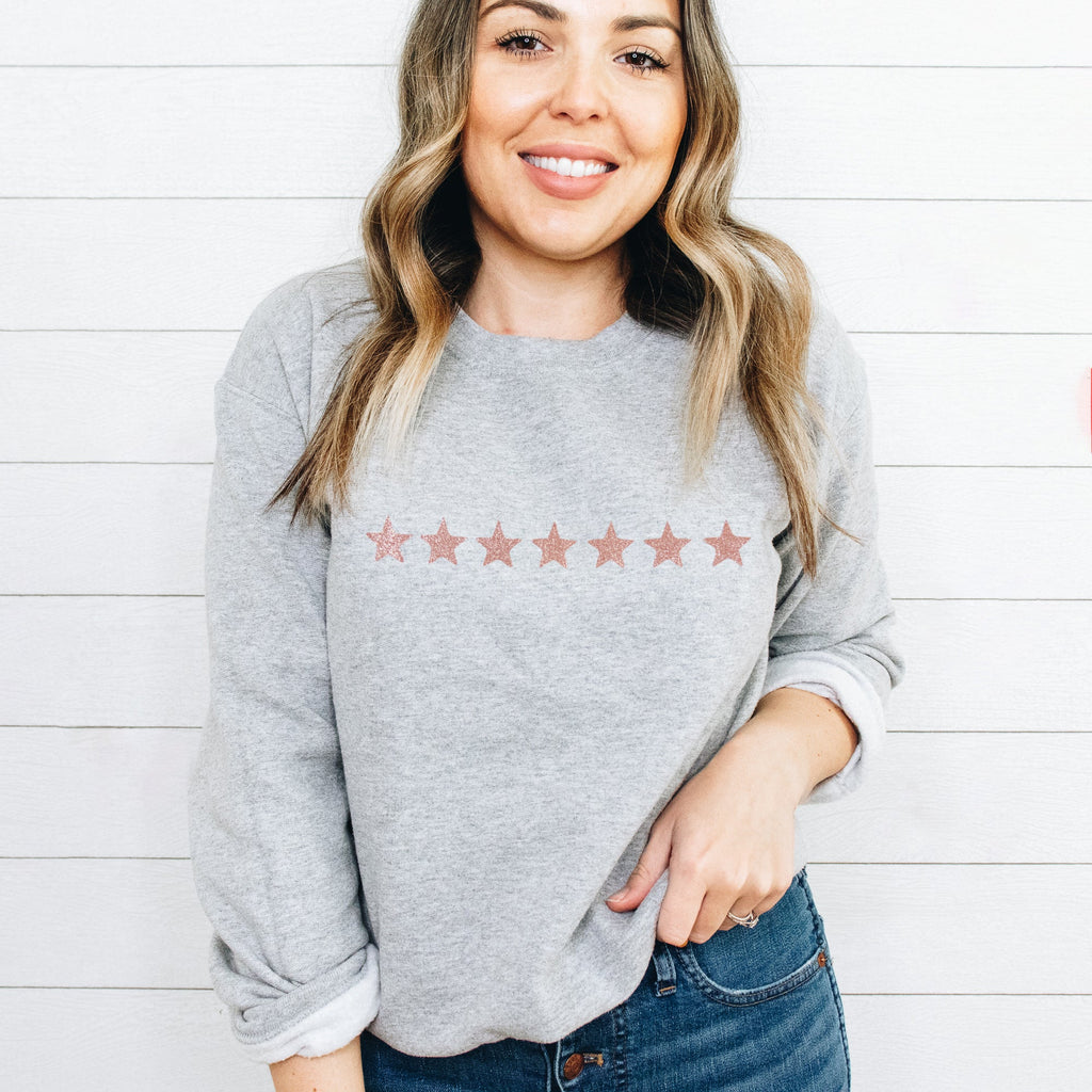 Rose Gold Glitter Mini Stars Grey Sweatshirt