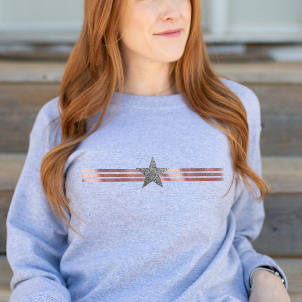 Rose Gold Stripes and Glitter Star Sweatshirt