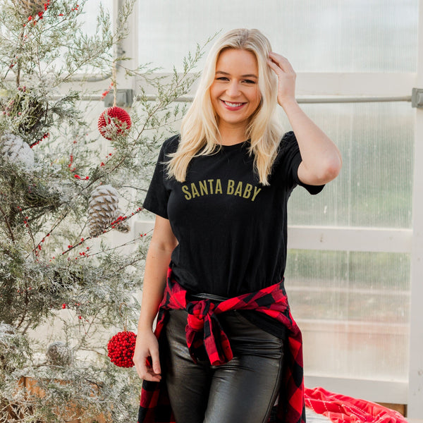 Santa Baby Ladies Glitter Christmas T-Shirt