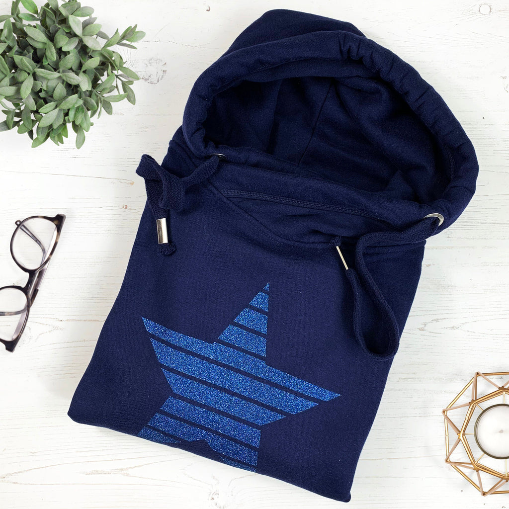 Navy Glitter Star Luxe Cowl Neck Sweatshirt