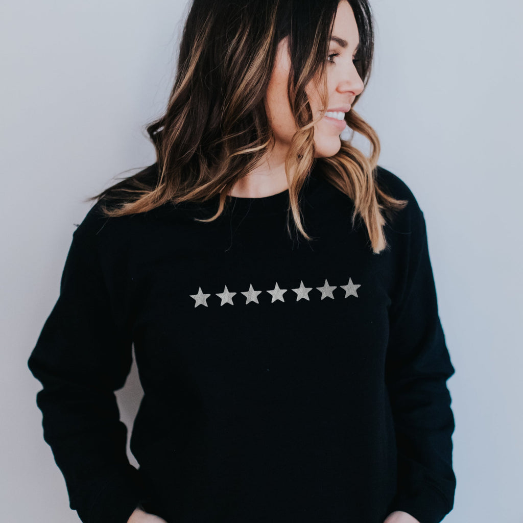 Silver Glitter Mini Stars Black Sweatshirt