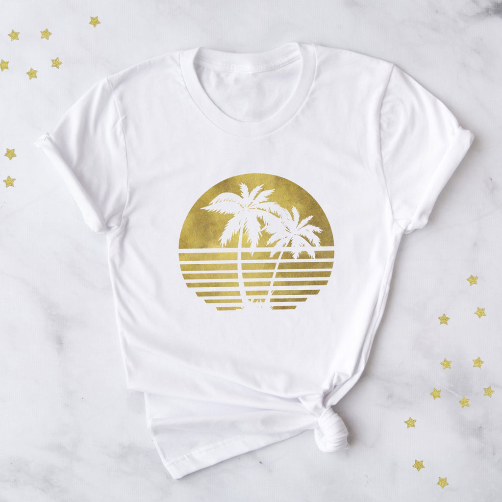 Sunset Palm Tree Ladies T-Shirt in Gold