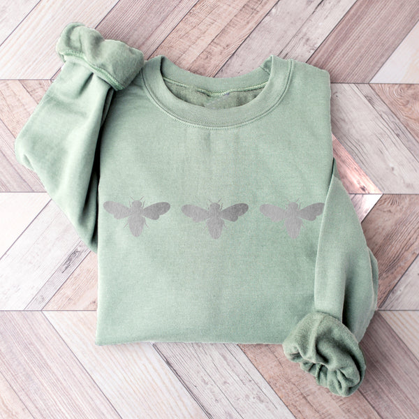 Sage Green Sweatshirt with Triple Silver Bumble Bees