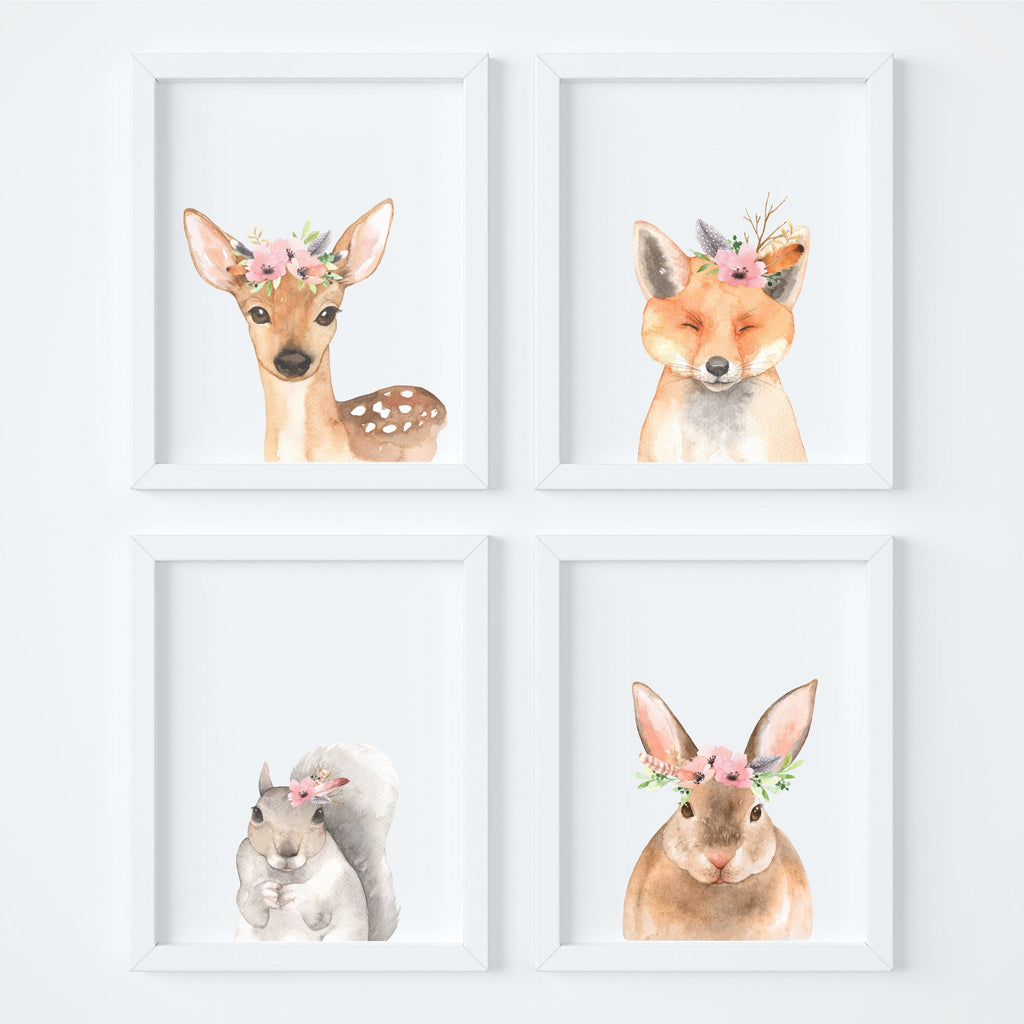 Floral Woodland Animals Nursery Art Print Set,Art Print - Betty Bramble