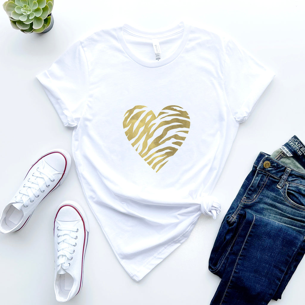 Yellow Gold Zebra Print Heart T-Shirt