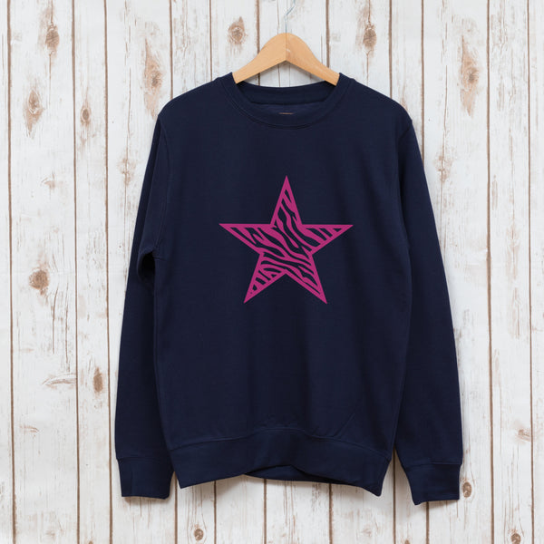 Zebra Star Neon Pink Sweatshirt,Ladies Sweatshirt - Betty Bramble