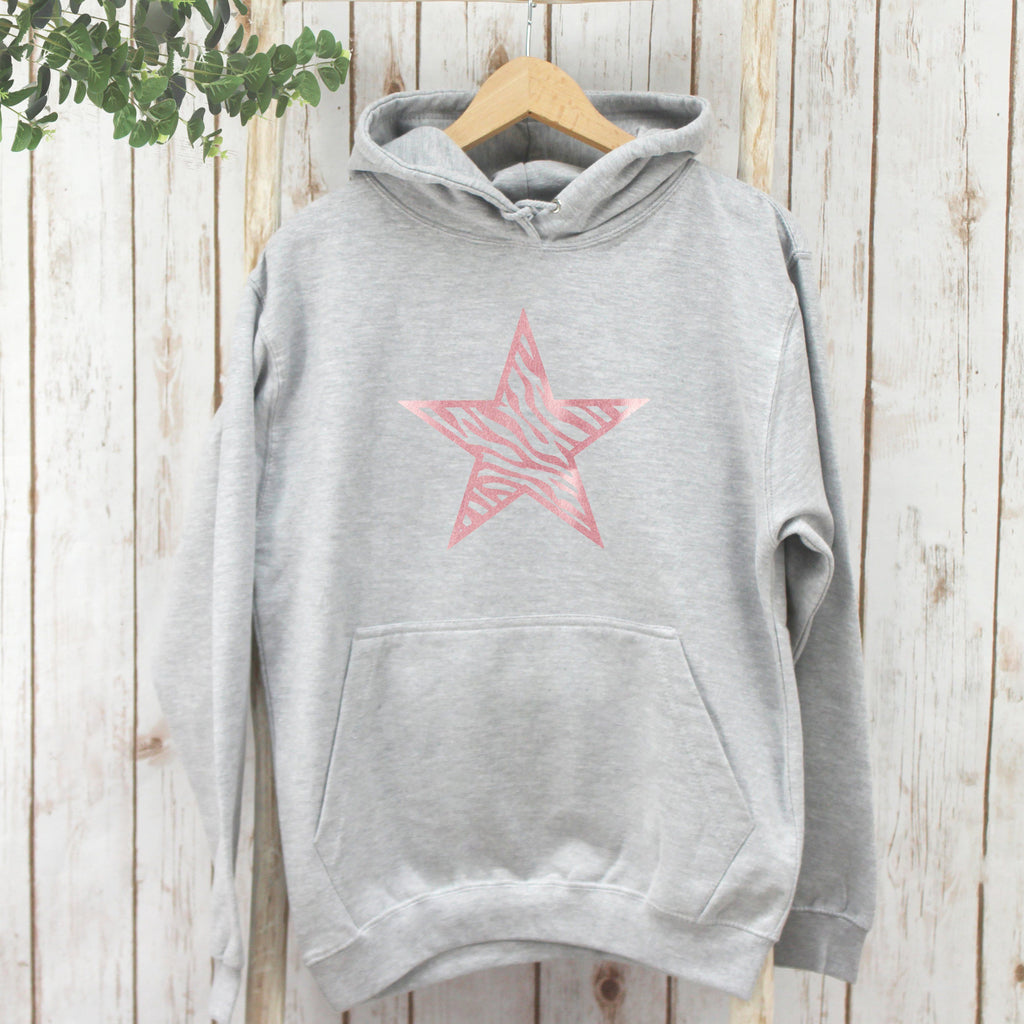 Zebra Star Hooded Sweatshirt in Rose Gold,Ladies Sweatshirt - Betty Bramble
