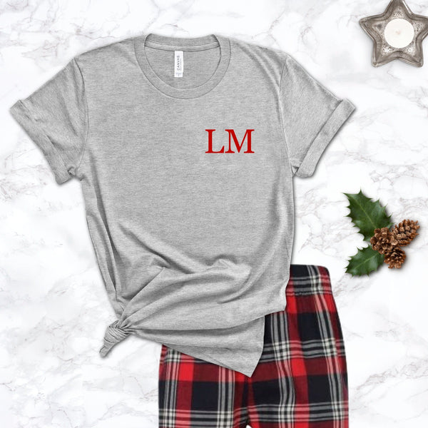 Ladies Personalised Christmas Pyjamas with Grey Top